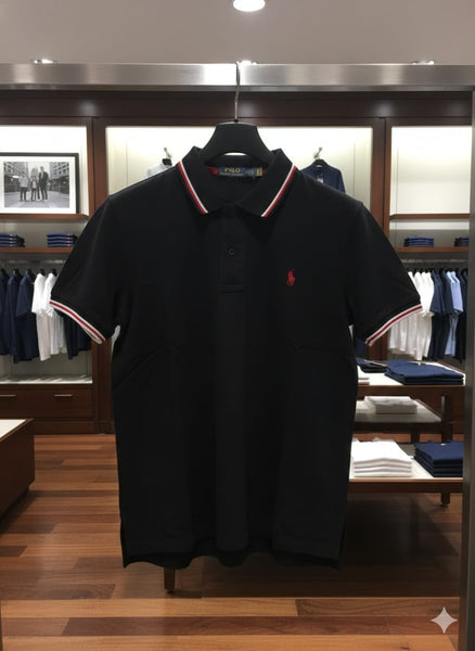 Black Classic Polo Shirt – Signature Red Logo Edition