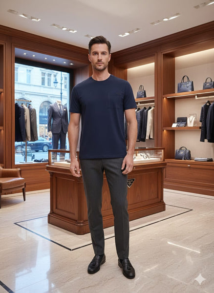 Navy Blue Minimal Pocket T-Shirt  Luxury Essential Edition