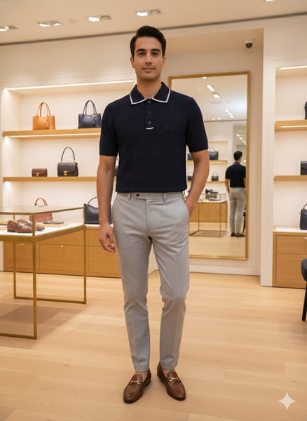 Elegant Textured Knit Polo Shirt  Premium Short Sleeve Style