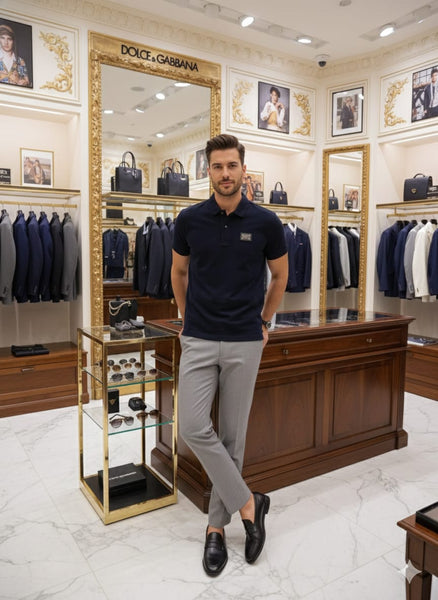 Premium Navy Blue Logo Plaque Polo Shirt Elegant Signature Edition