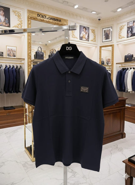 Premium Navy Blue Logo Plaque Polo Shirt Elegant Signature Edition