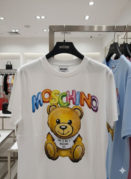 Women’s White Graphic T-Shirt with Colorful Teddy Print