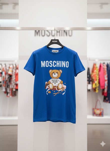 Women’s Blue Graphic T-Shirt with Teddy Bear Print