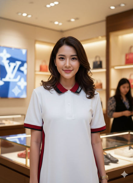 Imported Women’s Sporty Polo Collar Colorblock Dress