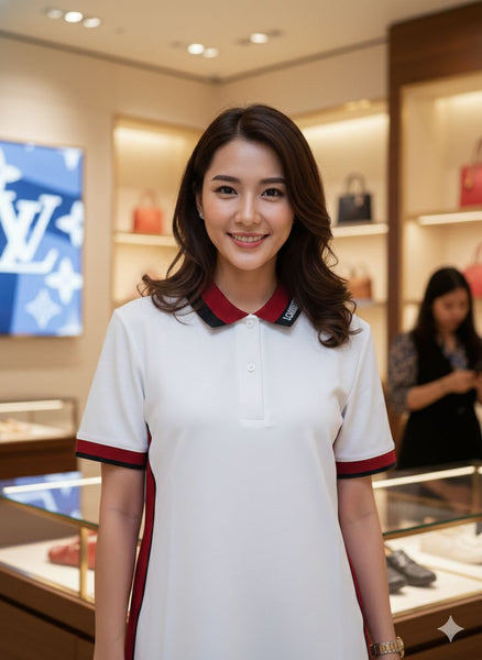 Imported Women’s Sporty Polo Collar Colorblock Dress