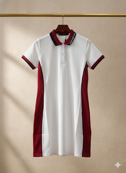 Imported Women’s Sporty Polo Collar Colorblock Dress