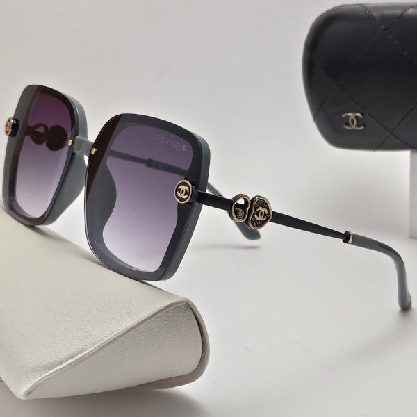 Imported Oversized Square Sunglasses with Gold Brand Logo Detail