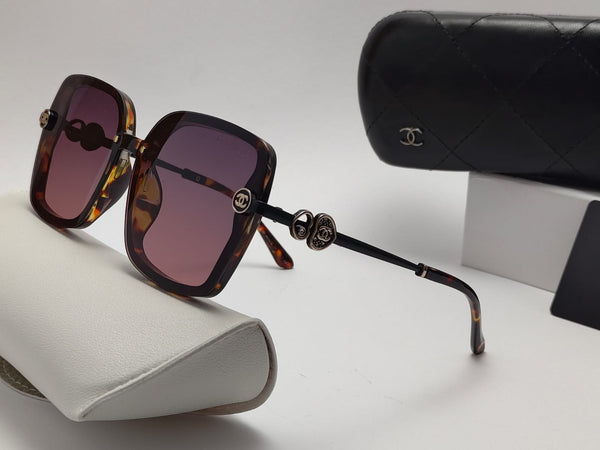 Imported Oversized Square Sunglasses with Gold Brand Logo Detail