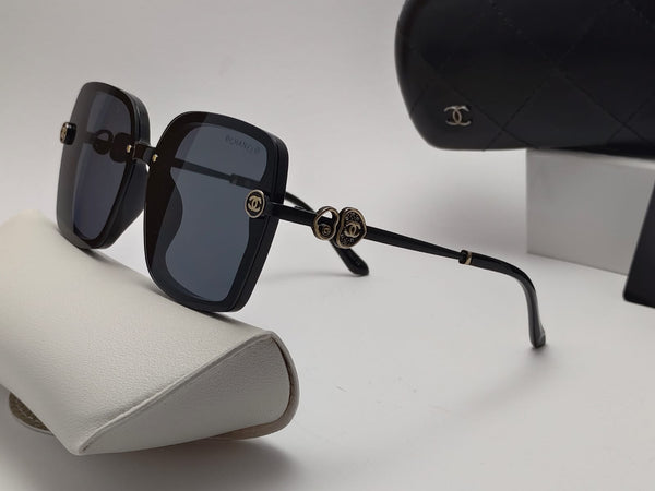 Imported Oversized Square Sunglasses with Gold Brand Logo Detail