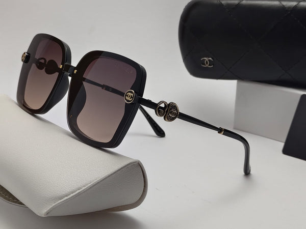 Imported Oversized Square Sunglasses with Gold Brand Logo Detail