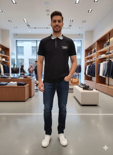 Premium Black Polo Shirt with Contrast Collar Signature Edition