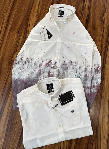 White Designer Shirt with Artistic Color Splash Detail