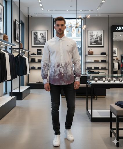 White Designer Shirt with Artistic Color Splash Detail