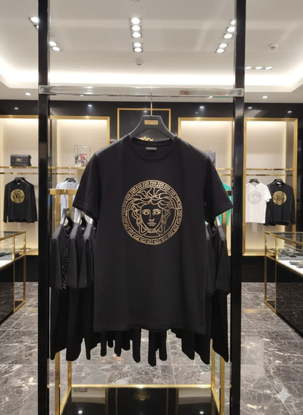 Premium Luxury Black Graphic T-Shirt – High-End Gold Emblem Design