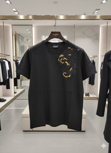 Premium Brand  Black T-Shirt with Tiger Embroidery Design
