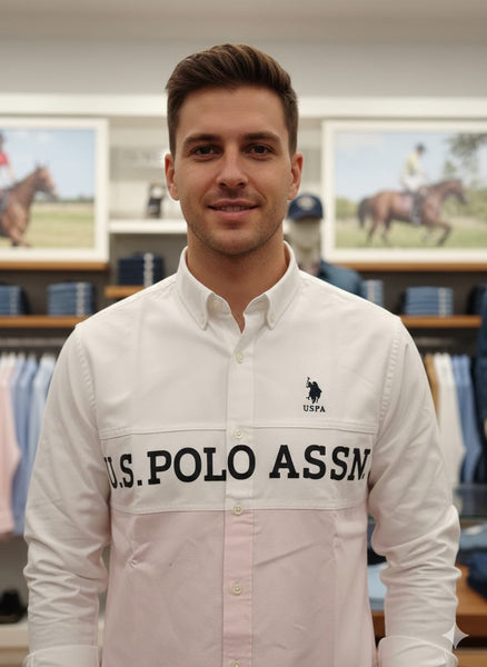 Men’s Colorblock Casual Shirt with Bold Logo