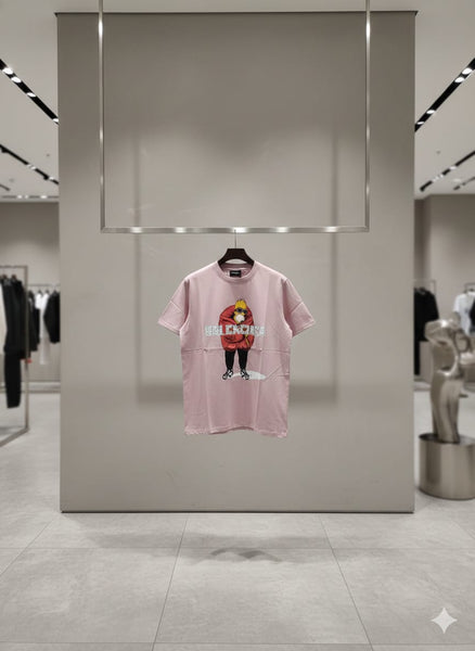 Premium Pink Cartoon Graphic Printed T-Shirt for Men