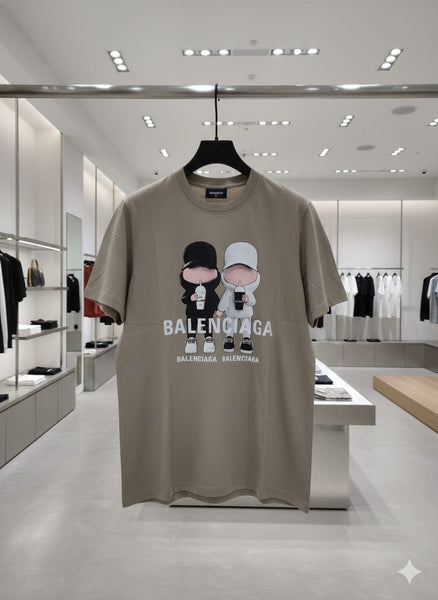 Premium Beige Cartoon Duo Graphic Printed T-Shirt for Men