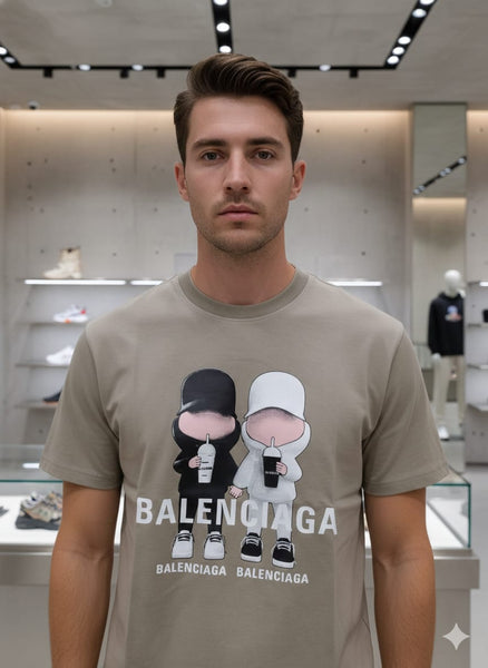 Premium Beige Cartoon Duo Graphic Printed T-Shirt for Men