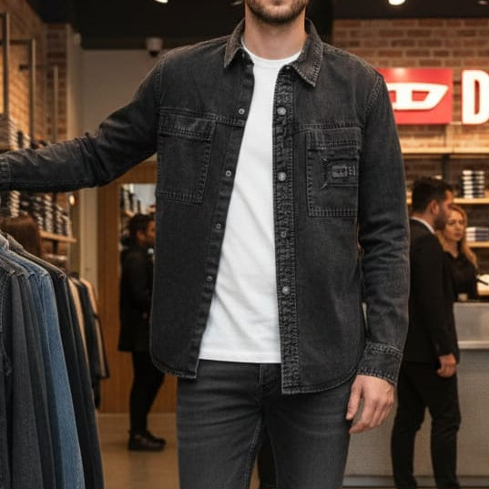 Premium Luxury Black Denim Shirt – High-End Modern Slim Fit Overshirt