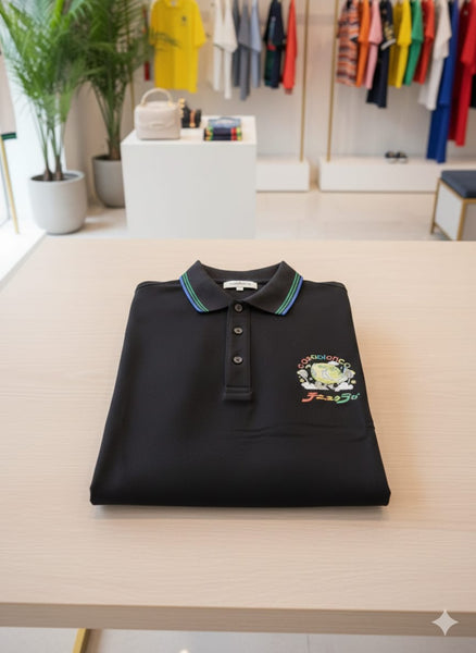 Premium Black  Regular Fit Contrast Stripe Detail Polo shirt