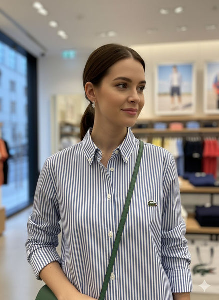 Classic Blue & White Striped Crocodile Button-Down Shirt