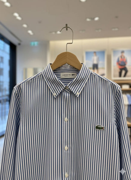Classic Blue & White Striped Crocodile Button-Down Shirt