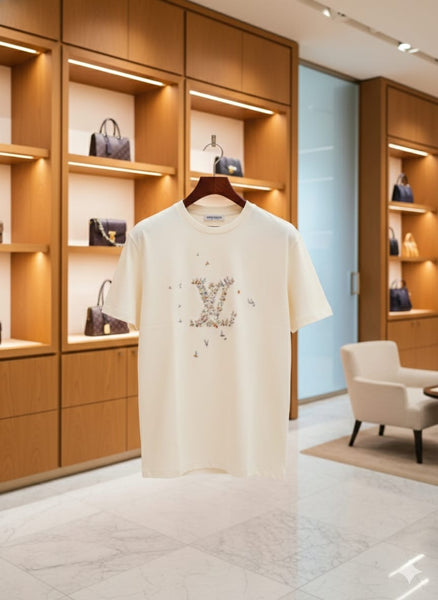 Men’s Imported Cream Artistic Design  Drop  Shoulder  T-Shirt