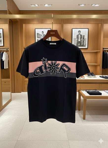 Imported Brand Black Designer T-Shirt with Iconic Logo Stripe