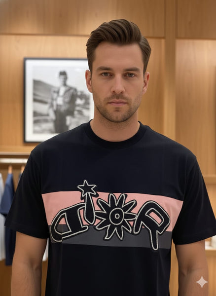 Imported Brand Black Designer T-Shirt with Iconic Logo Stripe