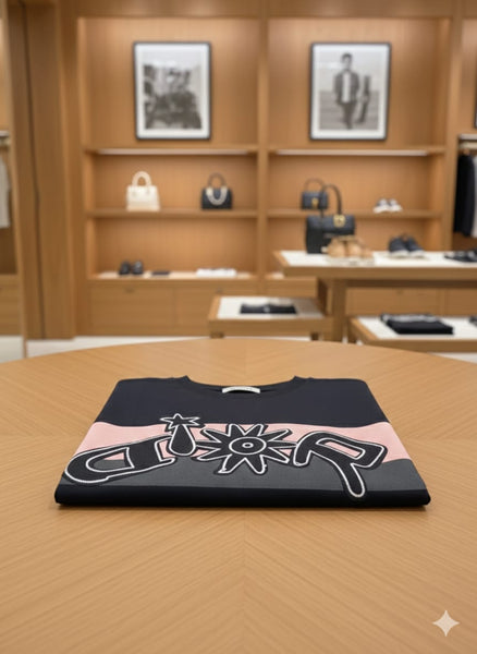 Imported Brand Black Designer T-Shirt with Iconic Logo Stripe