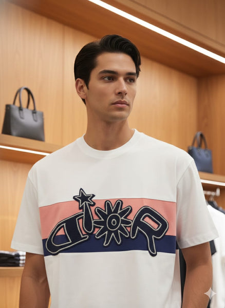 Imported White Designer T-Shirt with Iconic Brand Logo Band