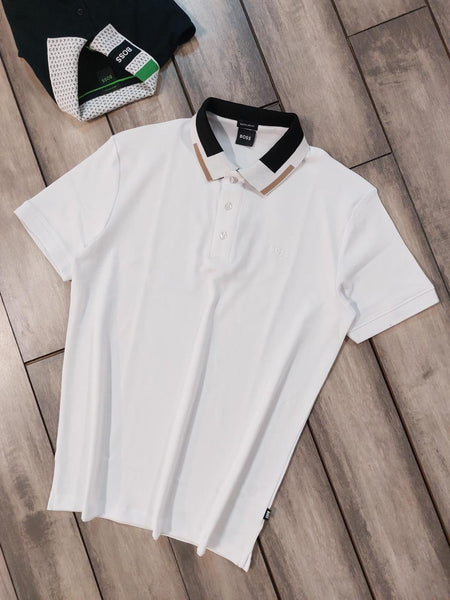 Men’s Premium White Polo T-Shirt – Contrast Collar Design
