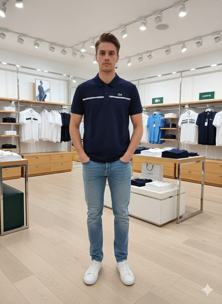 Men’s Premium Navy Blue Polo T-Shirt  Classic Fit with Signature Chest Stripe