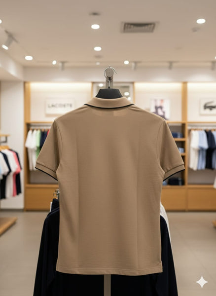 Men’s Premium Beige Polo T-Shirt Regular Fit with Contrast Collar Detail