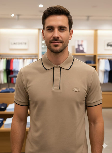 Men’s Premium Beige Polo T-Shirt Regular Fit with Contrast Collar Detail
