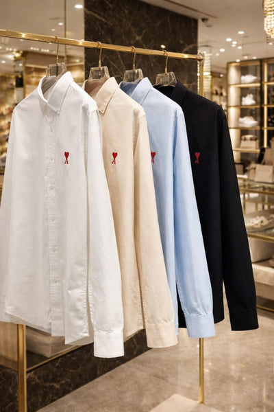 Men’s Premium Full Sleeve Casual Shirt Classic Solid Colors with Stylish Heart Logo