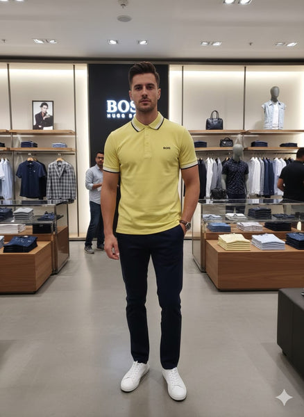 Premium Yellow Polo T-Shirt with Contrast Collar Smart Casual Style