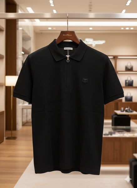 Luxury Black Zip-Neck Polo T-Shirt – Sleek & Modern Style