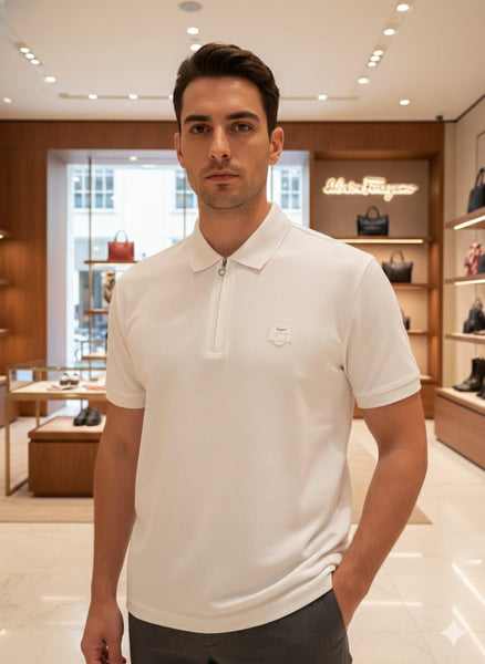 Luxury White Zip-Neck Polo T-Shirt  Modern & Premium Look