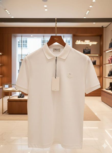 Luxury White Zip-Neck Polo T-Shirt  Modern & Premium Look