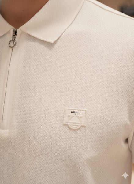 Luxury White Zip-Neck Polo T-Shirt  Modern & Premium Look