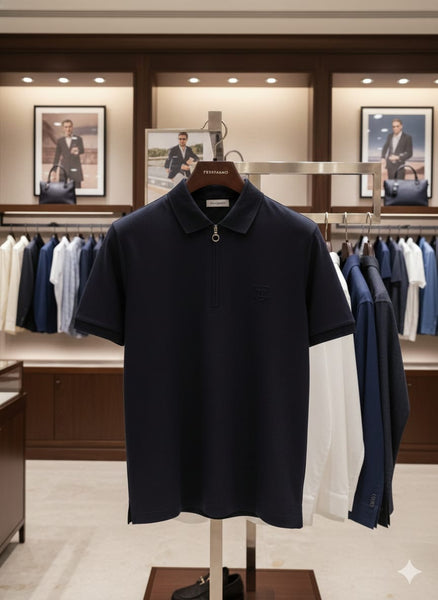 Men’s Premium Navy Zip-Neck Polo T-Shirt Smart & Modern Fit