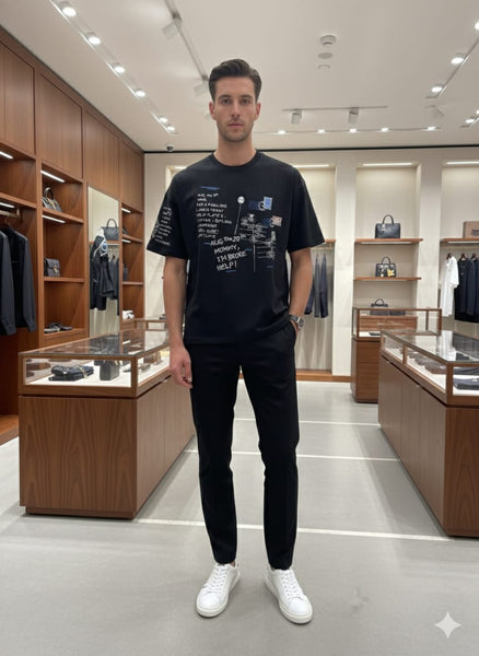 Imported Black Graphic Print Oversized T-Shirt for Men