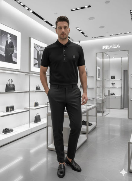 Men’s Luxury Black Polo T-Shirt Premium Rib Texture with Designer Finish