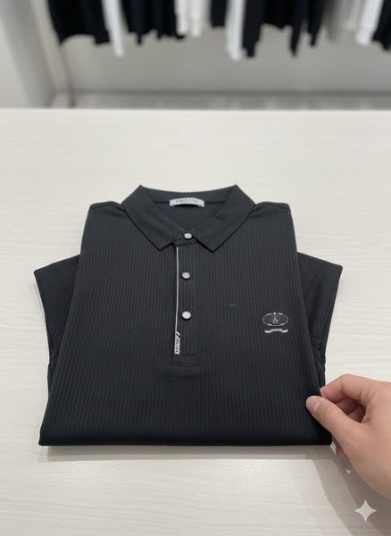 Men’s Luxury Black Polo T-Shirt Premium Rib Texture with Designer Finish