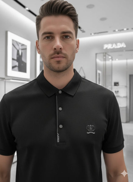 Men’s Luxury Black Polo T-Shirt Premium Rib Texture with Designer Finish