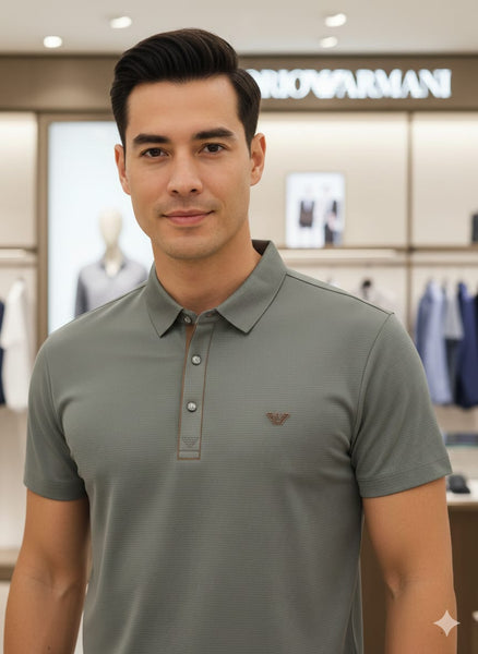 Men’s Premium Olive Green Polo T-Shirt  Elegant Texture with Signature Logo
