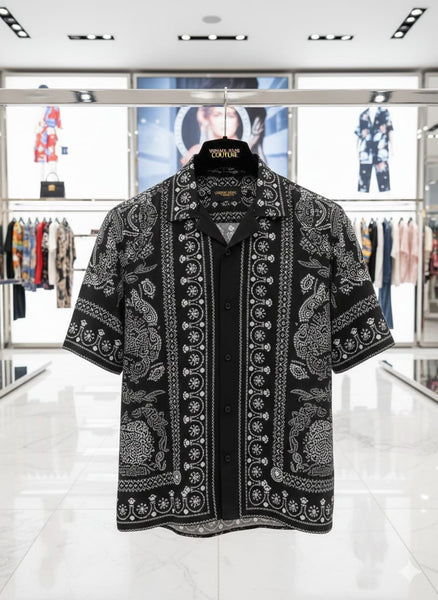 Men’s Black Paisley Print Half Sleeve Shirt Bold Designer Casual Wear