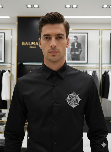 Luxury Black Designer Regular Fit Shirt with Signature Emblem